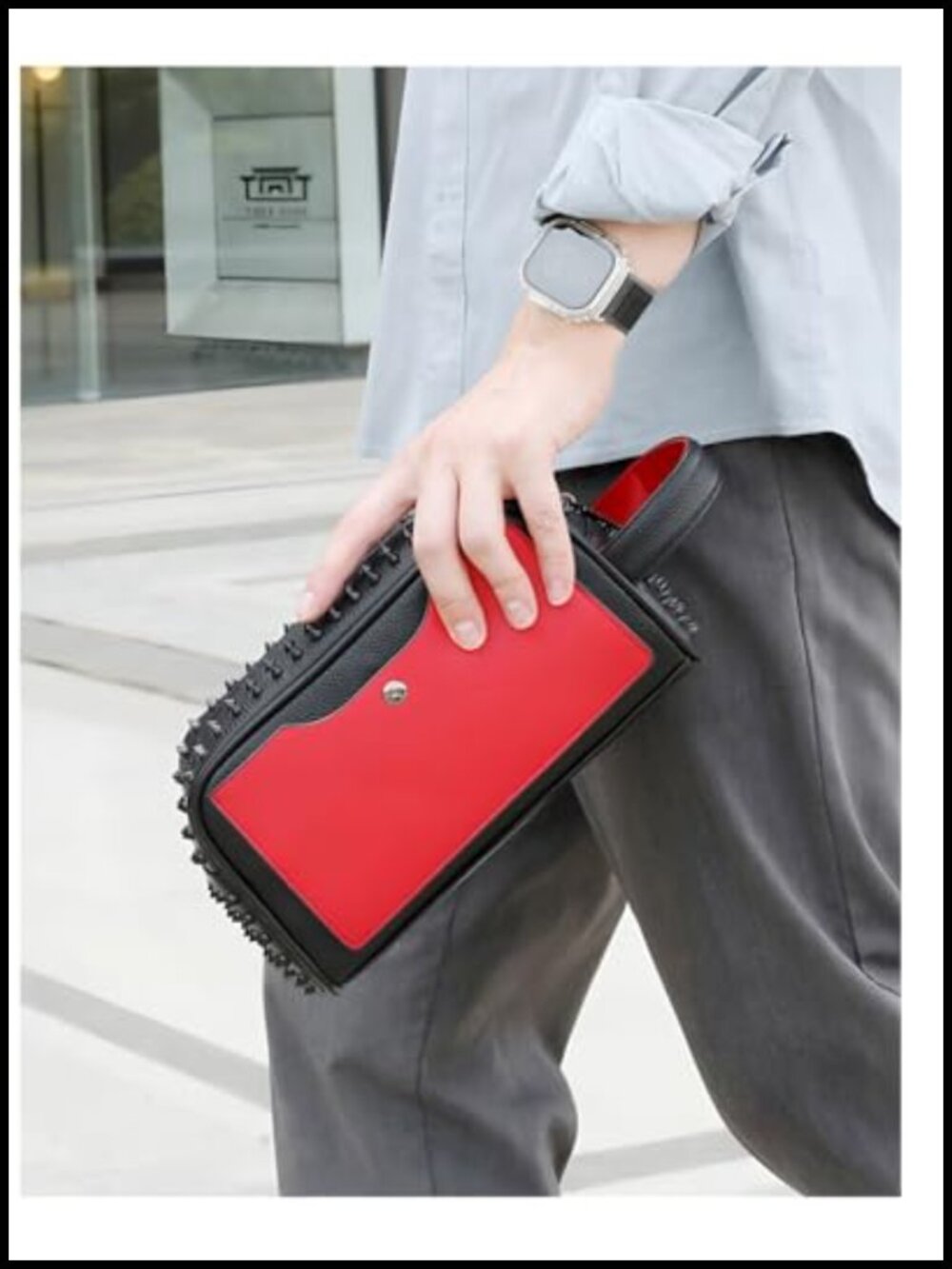 Studded Faux Leather Clutch Bag with Metal Spikes Crossbody Zipper - Picture 4 of 5